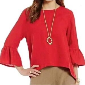 Bryn Walker Fran Linen Blouse Red Ruffle Hi Lo oversized lagenlook artsy coastal
